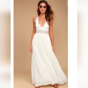 LULU. Lulu's This Is Love Ivory Crotchet Lace Sleeveless Maxi Dress